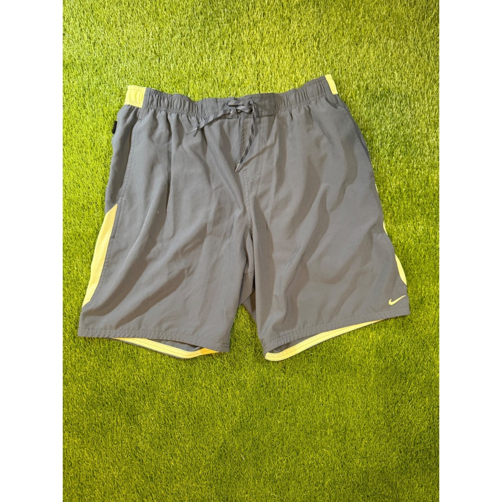 Nike Mens Swim Trunks Grey Neon Yellow Mesh Lined Board Shorts XL